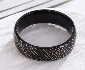 Grey Ceramic Men's Ring with Deer Antler Design