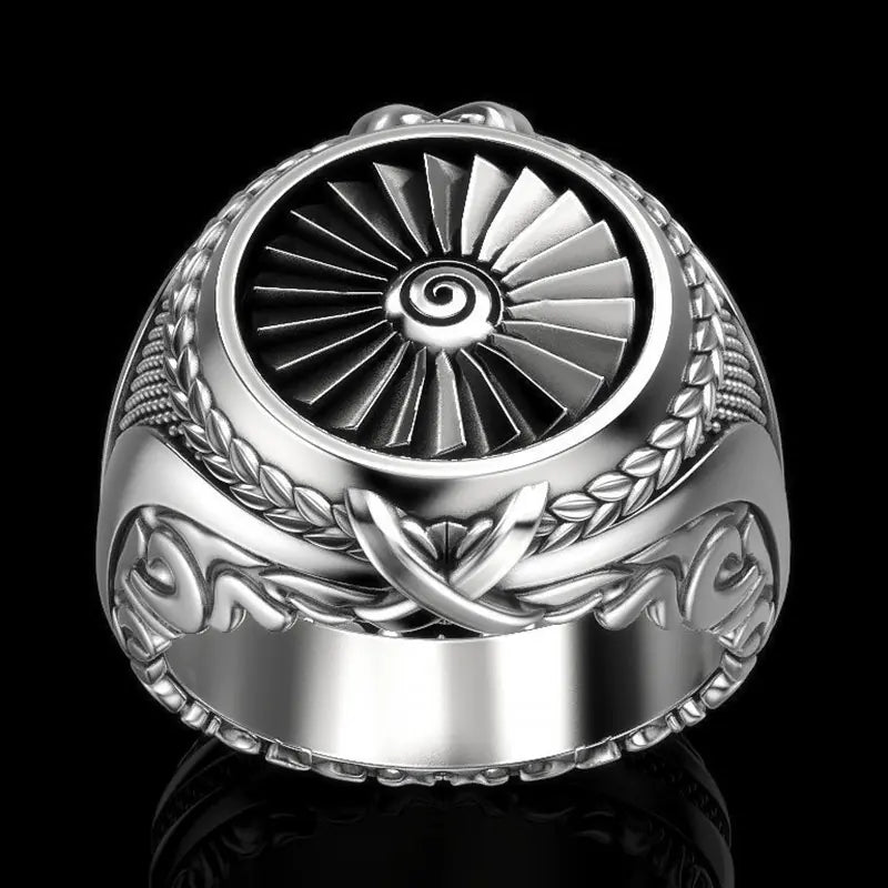 Creative Heavy Metal Turbine Ring, Vintage Silver Ring