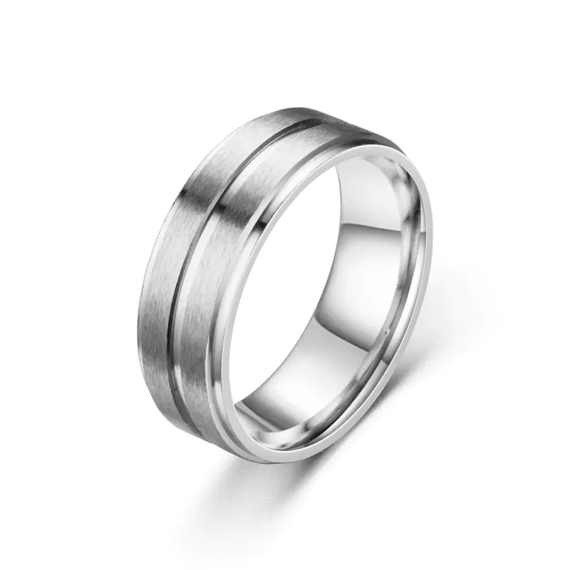 Wide Matte Double-Step Men's Ring