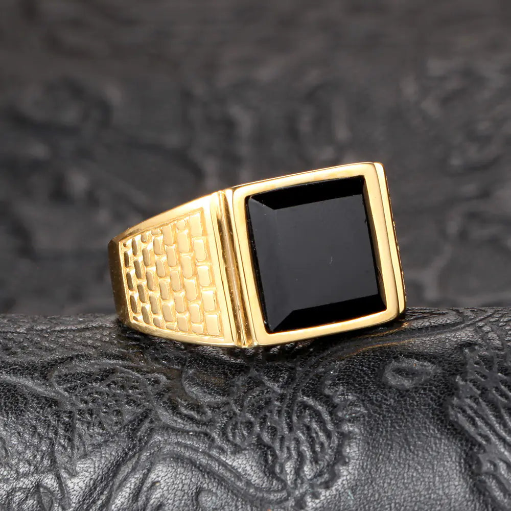 Wholesale Men's Ring - Black Stainless Steel with Gold