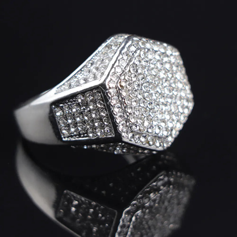 Hexagon Men's Ring with Zirconia Inlay (Hip Hop Style)