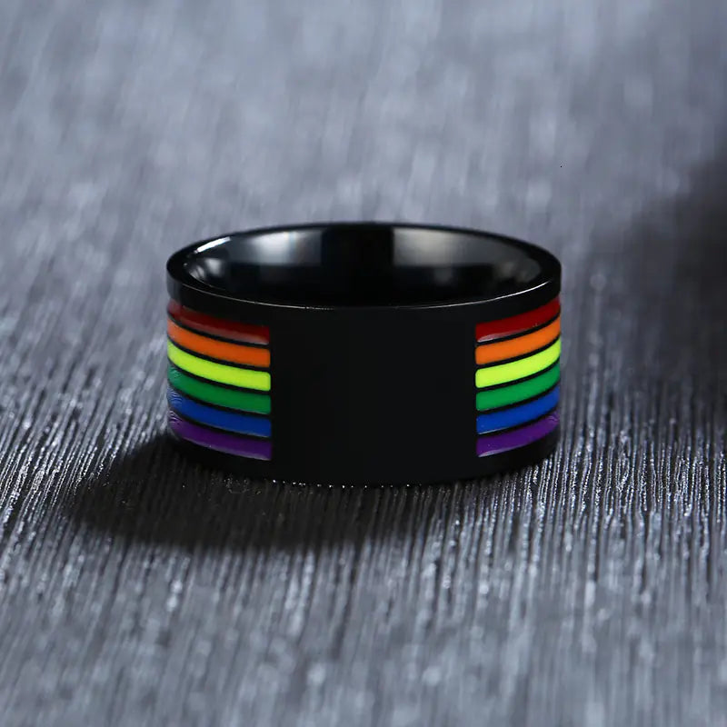 Rainbow Stainless Steel Men's Ring with Rotating LOVE