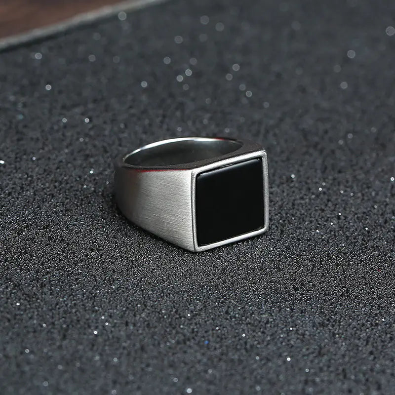 Quanxi Stainless Steel Epoxy Geometric Men's Ring