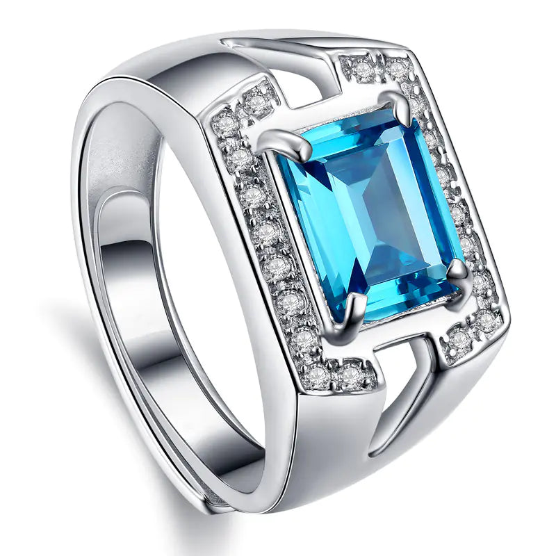 S925 Silver Men's Ring with Inlaid Zircon