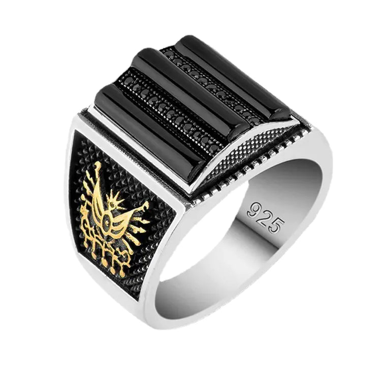 Men's Glossy Retro Distressed Pattern Ring