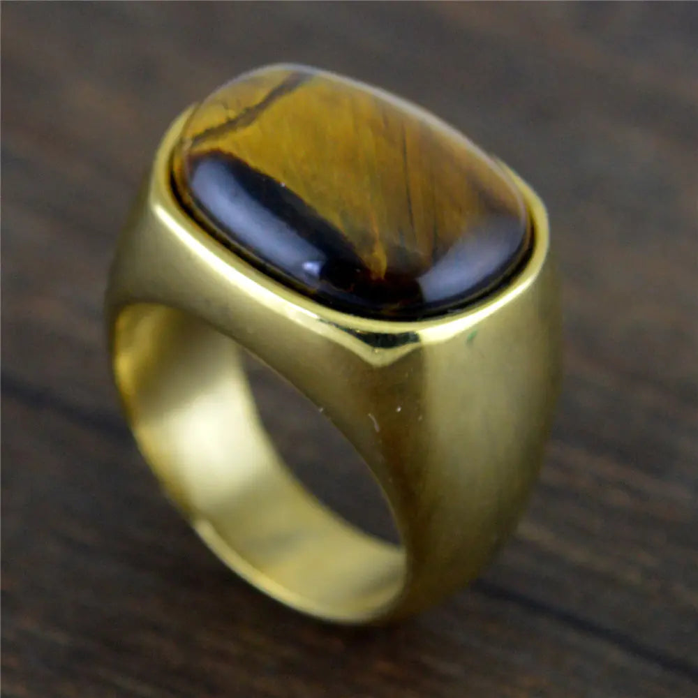 Tiger Eye Stone Ring, Titanium Steel Minimalist Ring