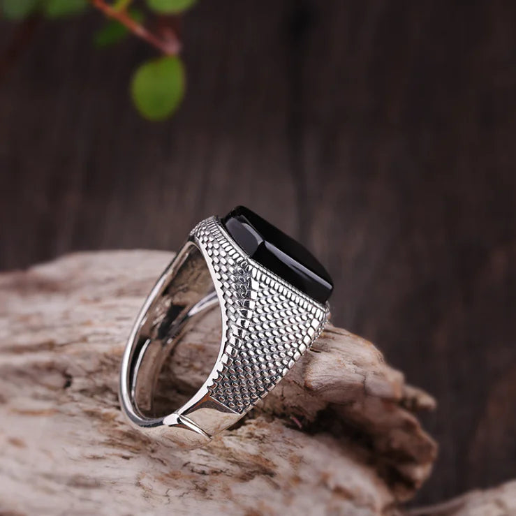 Black Onyx Ring, Sterling Silver S925 Ring