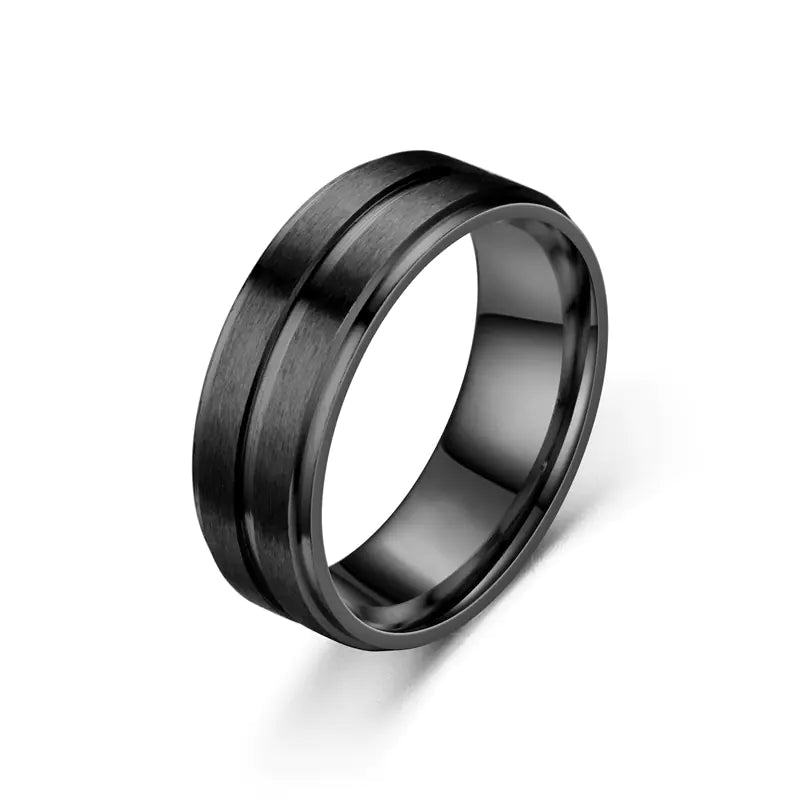 Wide Matte Double-Step Men's Ring