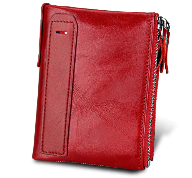 Men's Leather Wallet - Double Zipper Design