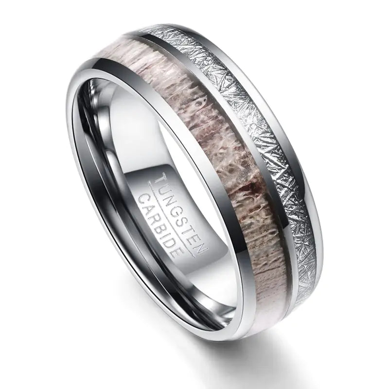 Tungsten Carbide Men's Ring with Antler Design