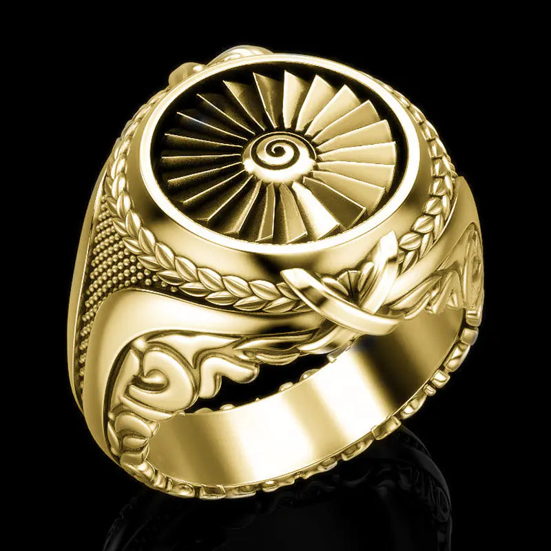 Creative Heavy Metal Turbine Ring, Vintage Silver Ring