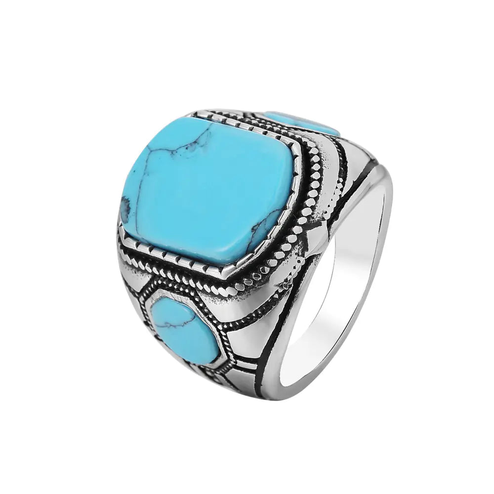 Stylish Vintage Turquoise Titanium Steel Men's Ring
