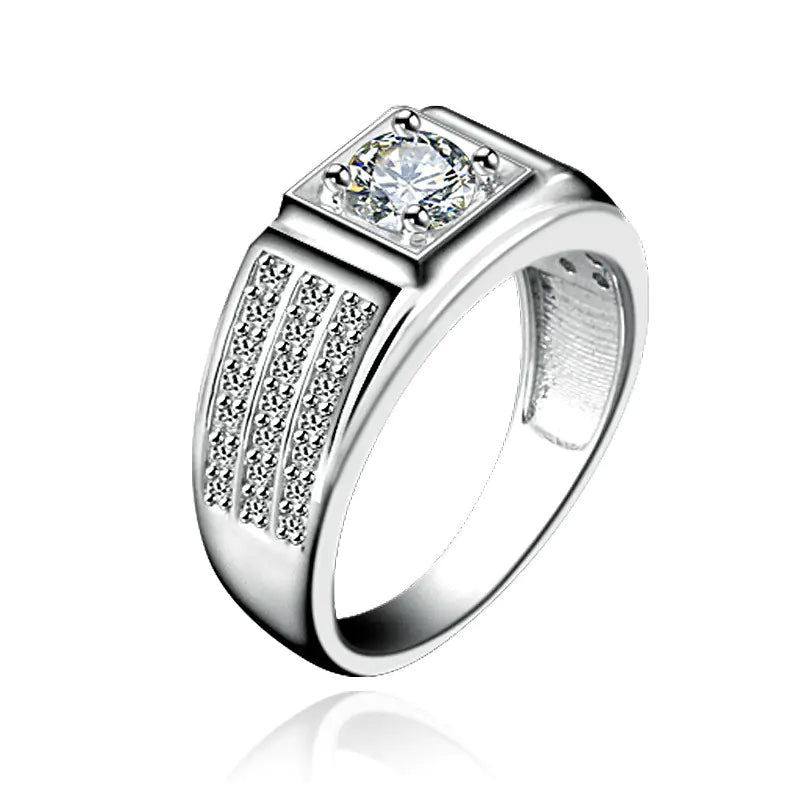 S925 Silver Men's Ring with Imitation Diamonds