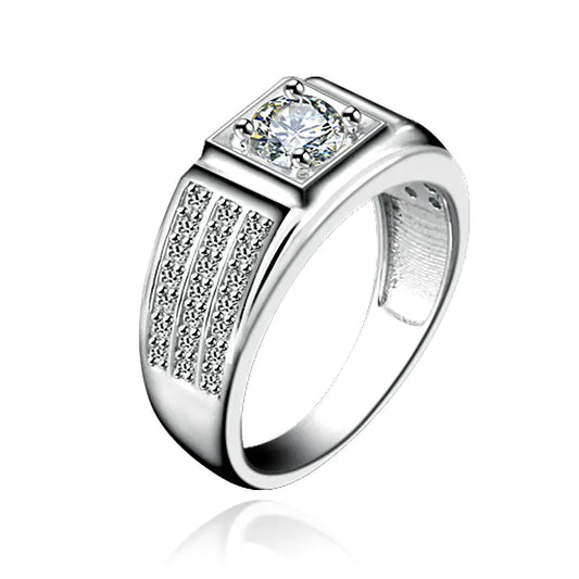 S925 Silver Men's Ring with Imitation Diamonds