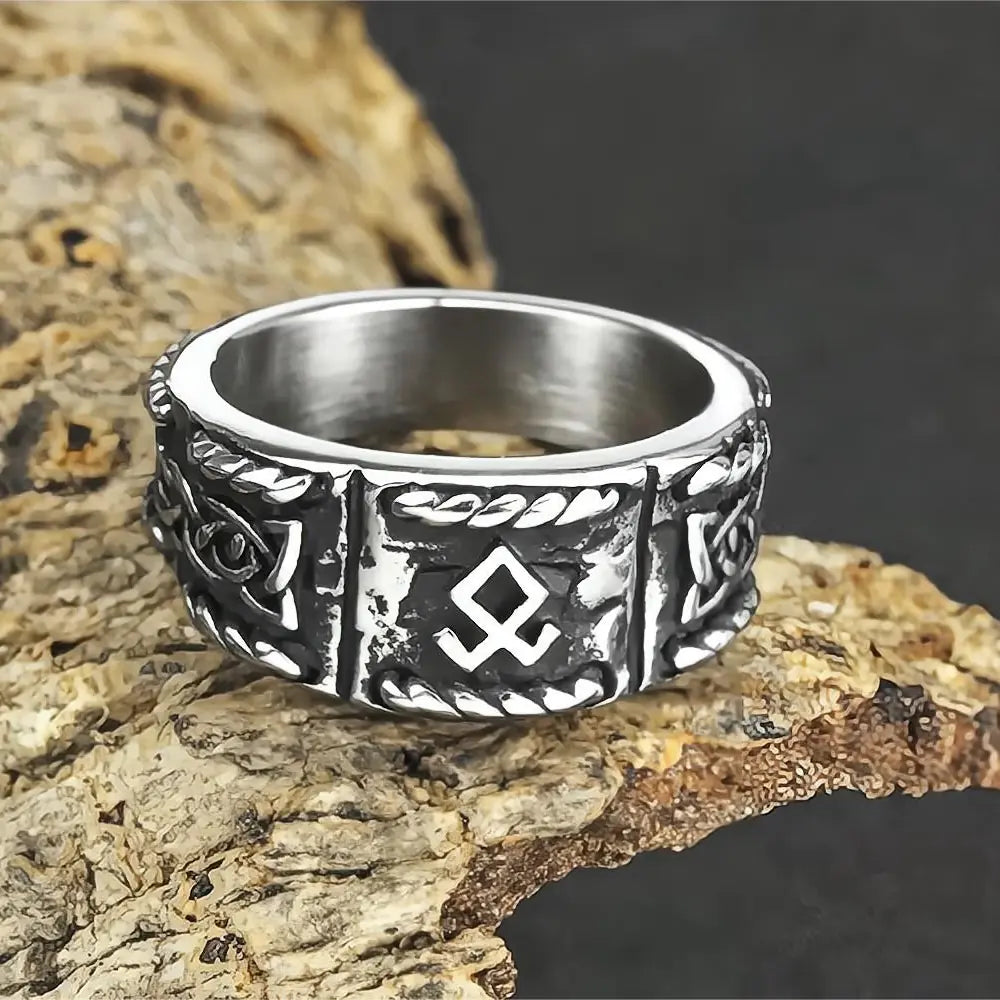 Titanium Steel Viking Text Retro Men's Ring