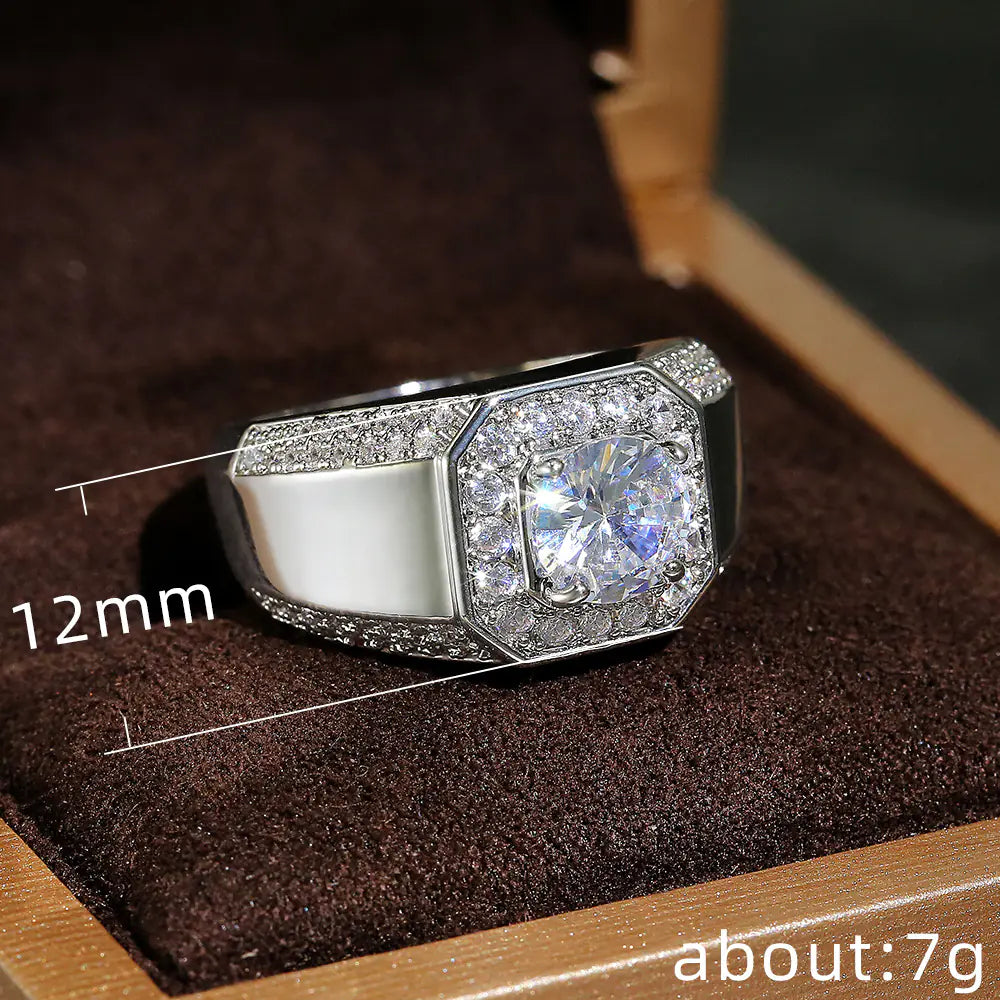 Luxury Men's Ring with 18K White Gold and Zirconia