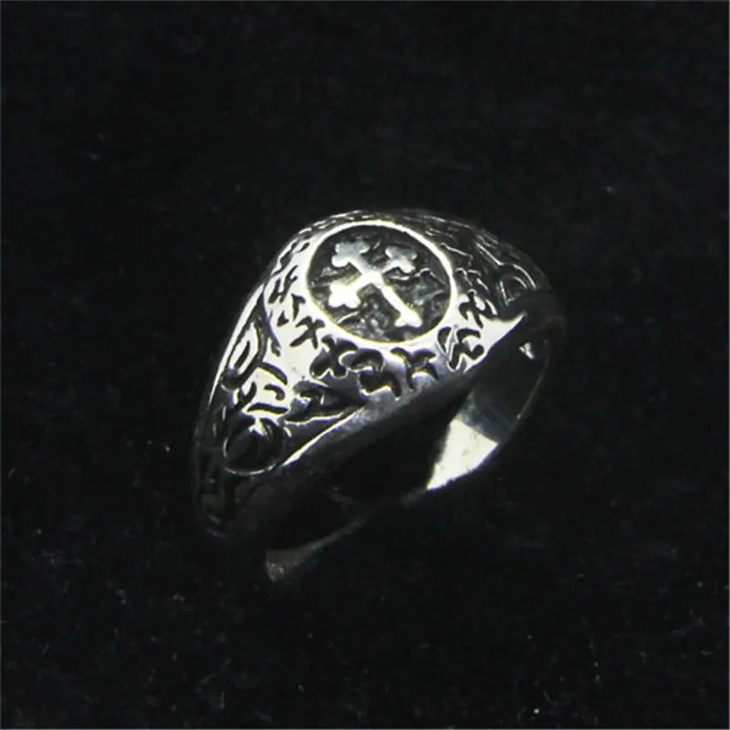 Vintage 925 Silver Men's Cross Ring and Medal Ring