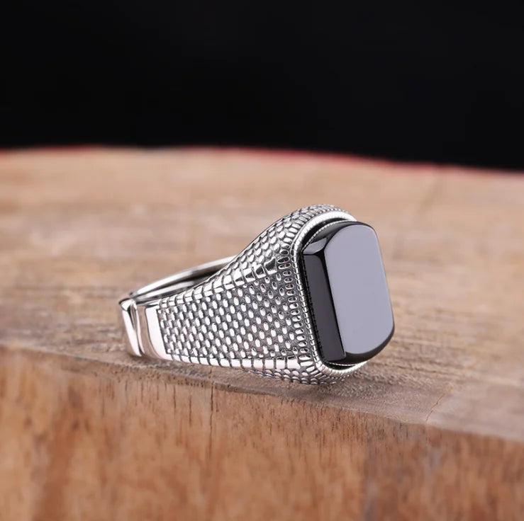 Black Onyx Ring, Sterling Silver S925 Ring