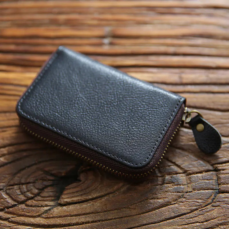 Men’s Genuine Leather Zipper Wallet - Large Capacity