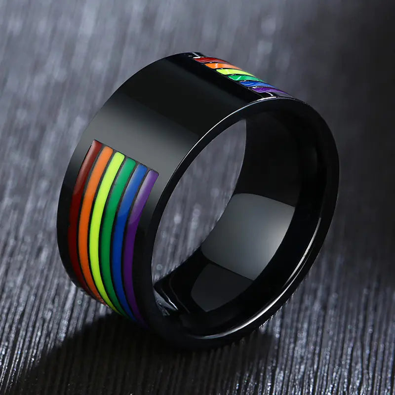 Rainbow Stainless Steel Men's Ring with Rotating LOVE