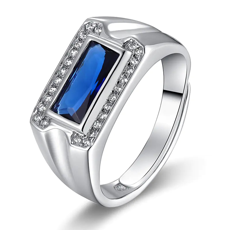 Adjustable Blue Stone Men's Ring for Single Gentlemen