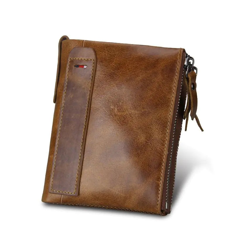 Men's Leather Wallet - Double Zipper Design