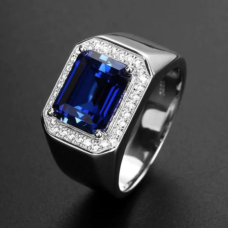Men's Open Ring with Sapphire Inlay Gemstone Ring