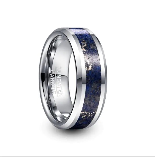 8mm Inlaid Lapis Lazuli Tungsten Steel Men's Ring