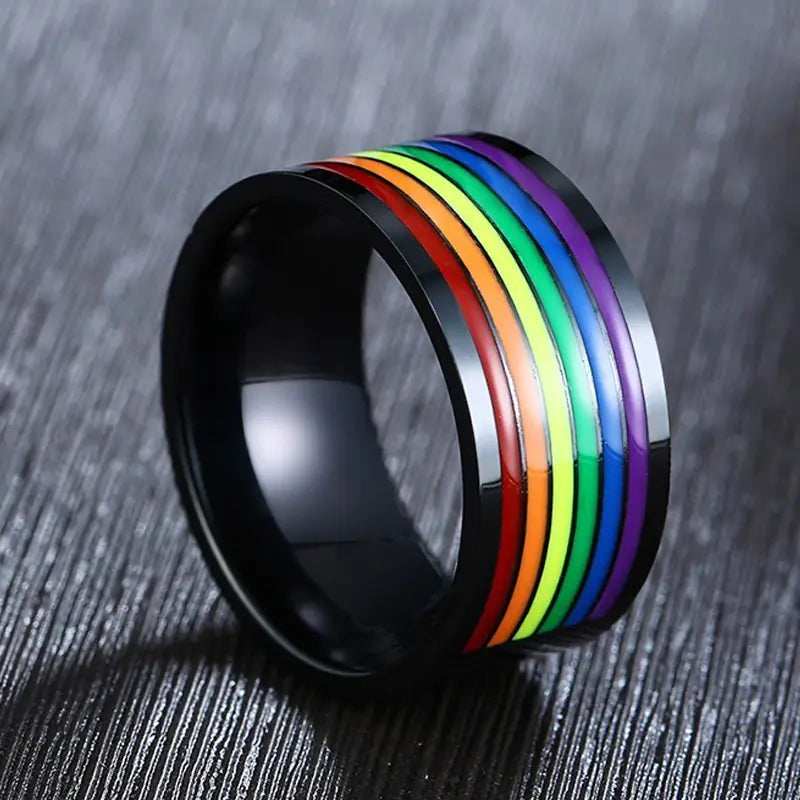 Rainbow Stainless Steel Men's Ring with Rotating LOVE