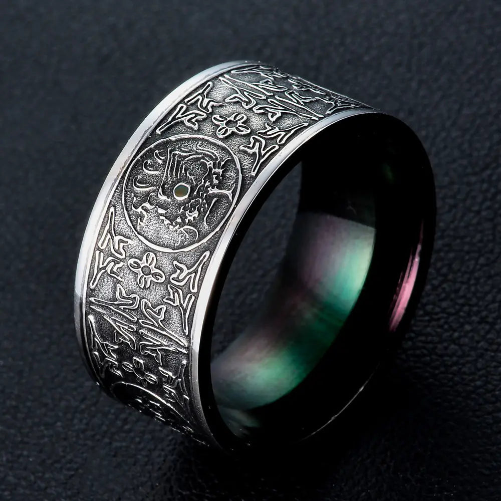 Titanium Steel Black Four Divine Beasts Men's Ring