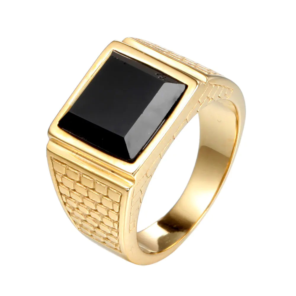 Wholesale Men's Ring - Black Stainless Steel with Gold