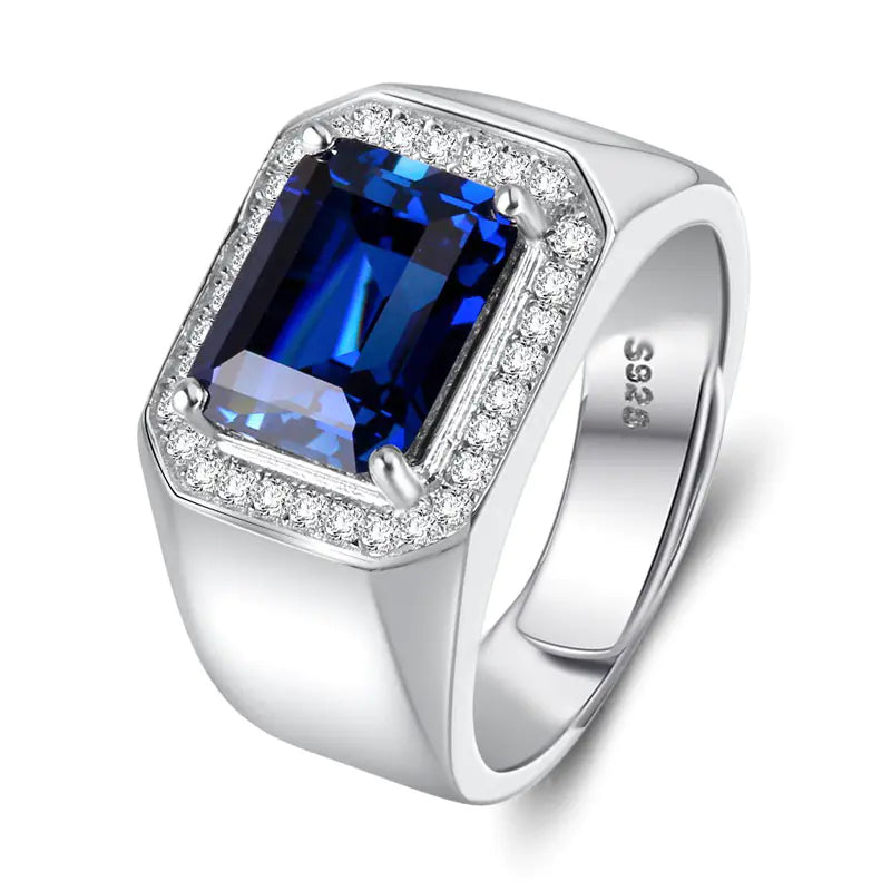 Men's Open Ring with Sapphire Inlay Gemstone Ring