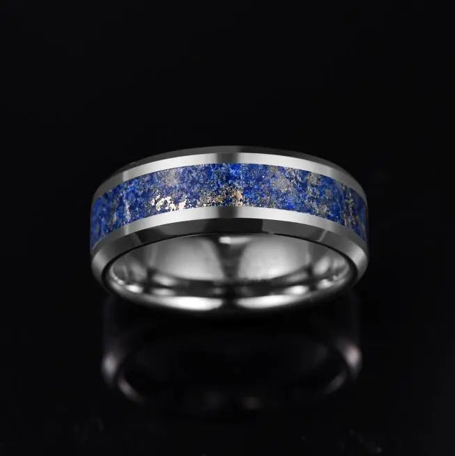 8mm Inlaid Lapis Lazuli Tungsten Steel Men's Ring