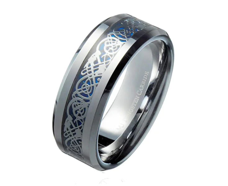 Silver Tungsten Dragon Pattern Men's Ring